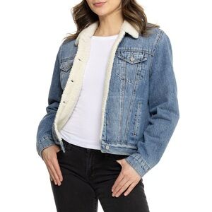 Lucky Brand Faux Shearling Lined Denim Trucker Jacket